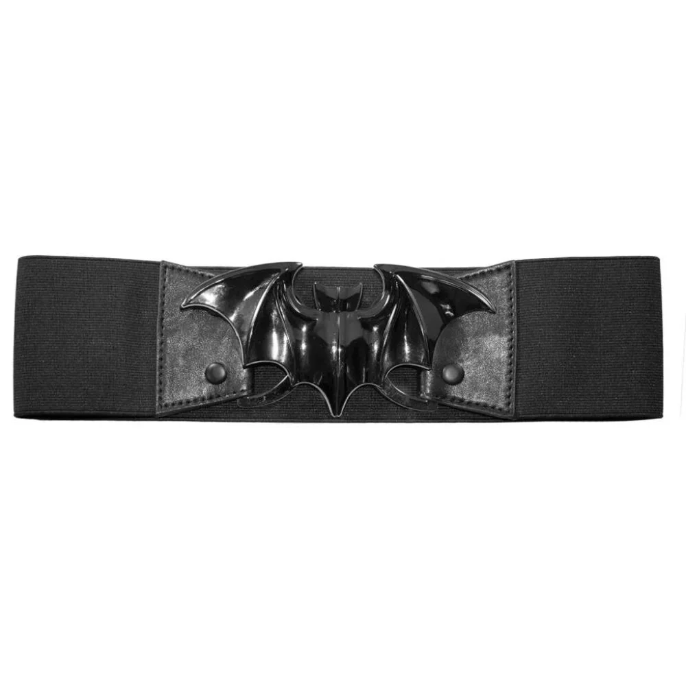 Bat Belt Womens S-M Black Stretchy Elastic Waist Halloween Kreepsville Gothic - Picture 2 of 6